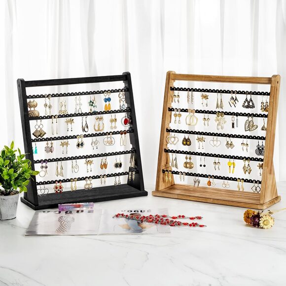 Earring Organizer Women Wood 5 Layer Display Stand Rustic Jewelry Holder Rack - Picture 7 of 7